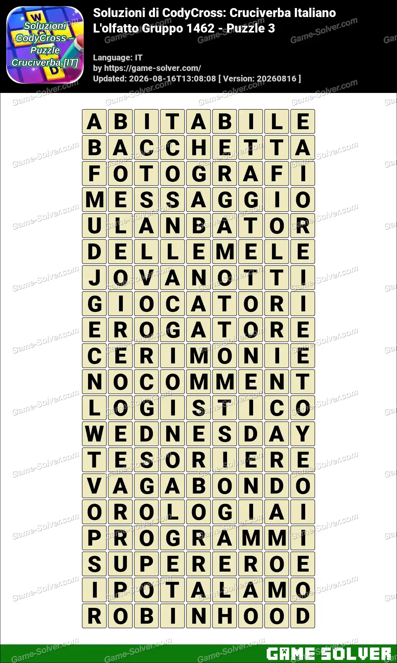Soluzioni di CodyCross: Cruciverba Italiano L’olfatto Gruppo 1462 – Puzzle 3